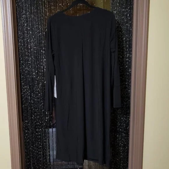 Roaman's New Black Flare Sleeve Chain Necklace Knee Length Dress - Picture 5 of 7